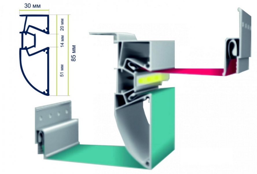 Профиль "ступенька" для натяжных потолков с подсветкой AL-NST85